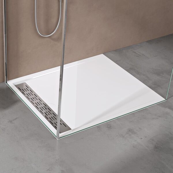 doporro Receveur de Douche Blanc Bac à Douche Extra Plat Rectangulaire en Acrylique 100x120x5cm Design Xetro04
