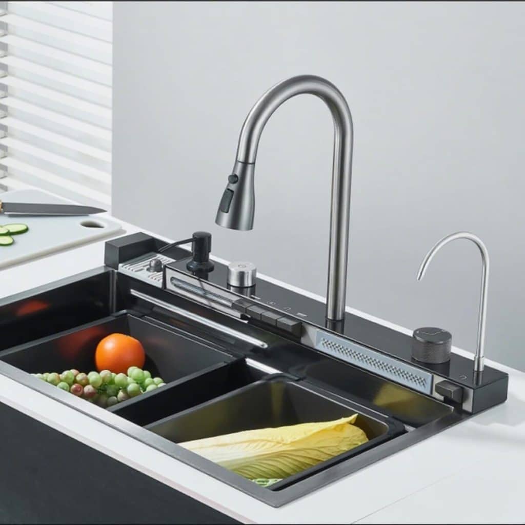 Test : évier Harnart Noir en acier inoxydable avec robinet extractible et affichage numérique